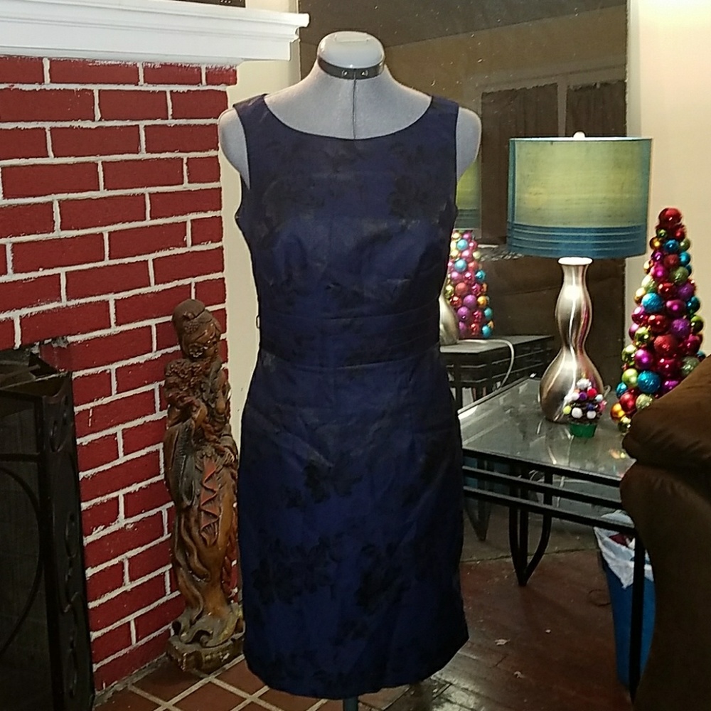 Black Floral Print/ Blue Cocktail Dress